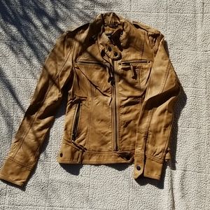 Faux leather fashion jacket tan XS